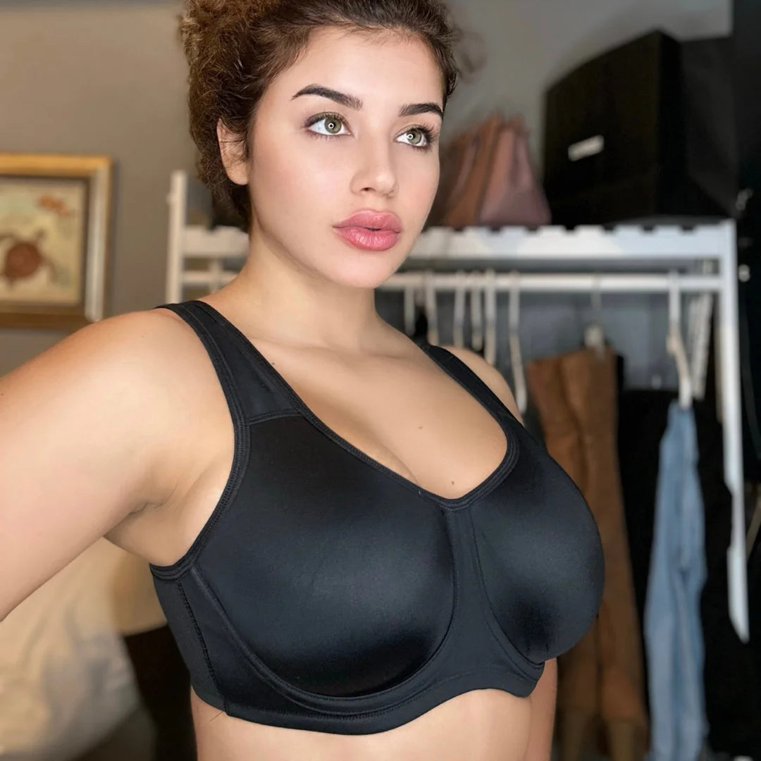 Keyla High Impact Underwire Sports Bra| C-G Cup| White-Black