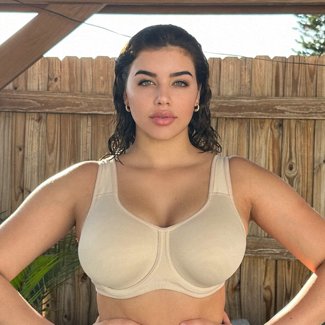 Keyla High Impact Underwire Sports Bra| C-G Cup| White-Beige