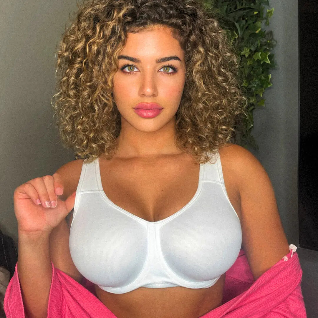 Keyla High Impact Underwire Sports Bra| C-G Cup| White-Beige