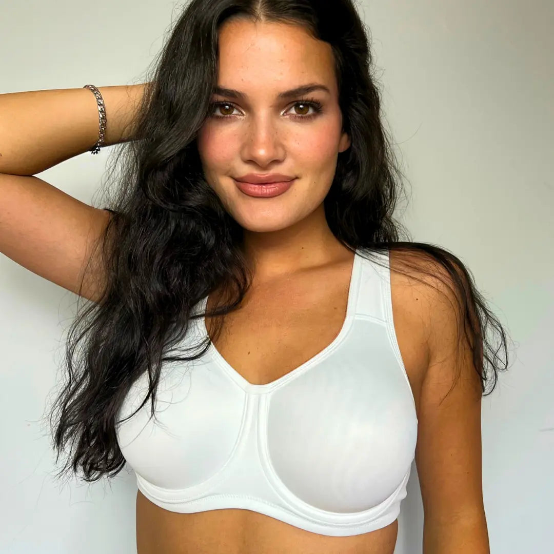 Keyla High Impact Underwire Sports Bra| C-G Cup| White-Beige